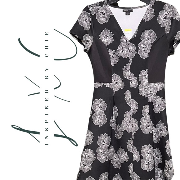 Metaphor Black Fit and Flare Dress with White Floral Design - Picture 1 of 5